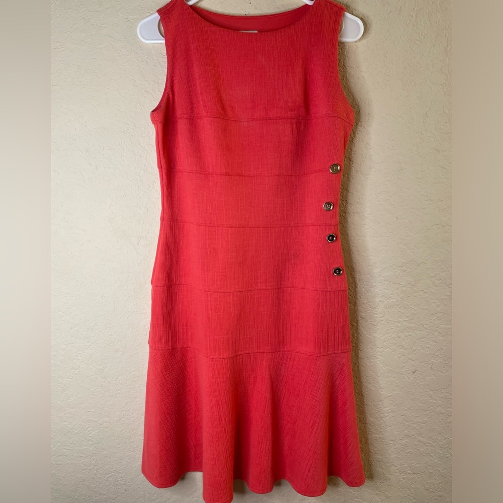 Enfocus Studio‎ Women’s Bright Coral Sleeveless Stretch Knit Sheath Dress Size 6